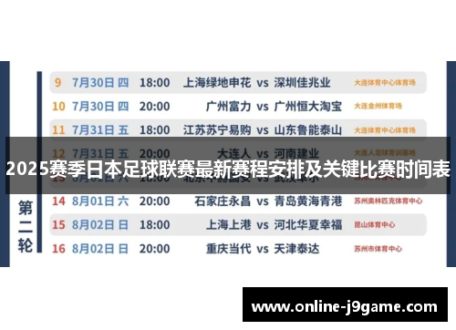 2025赛季日本足球联赛最新赛程安排及关键比赛时间表