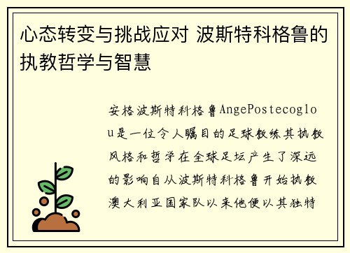心态转变与挑战应对 波斯特科格鲁的执教哲学与智慧