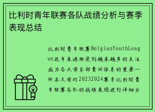比利时青年联赛各队战绩分析与赛季表现总结